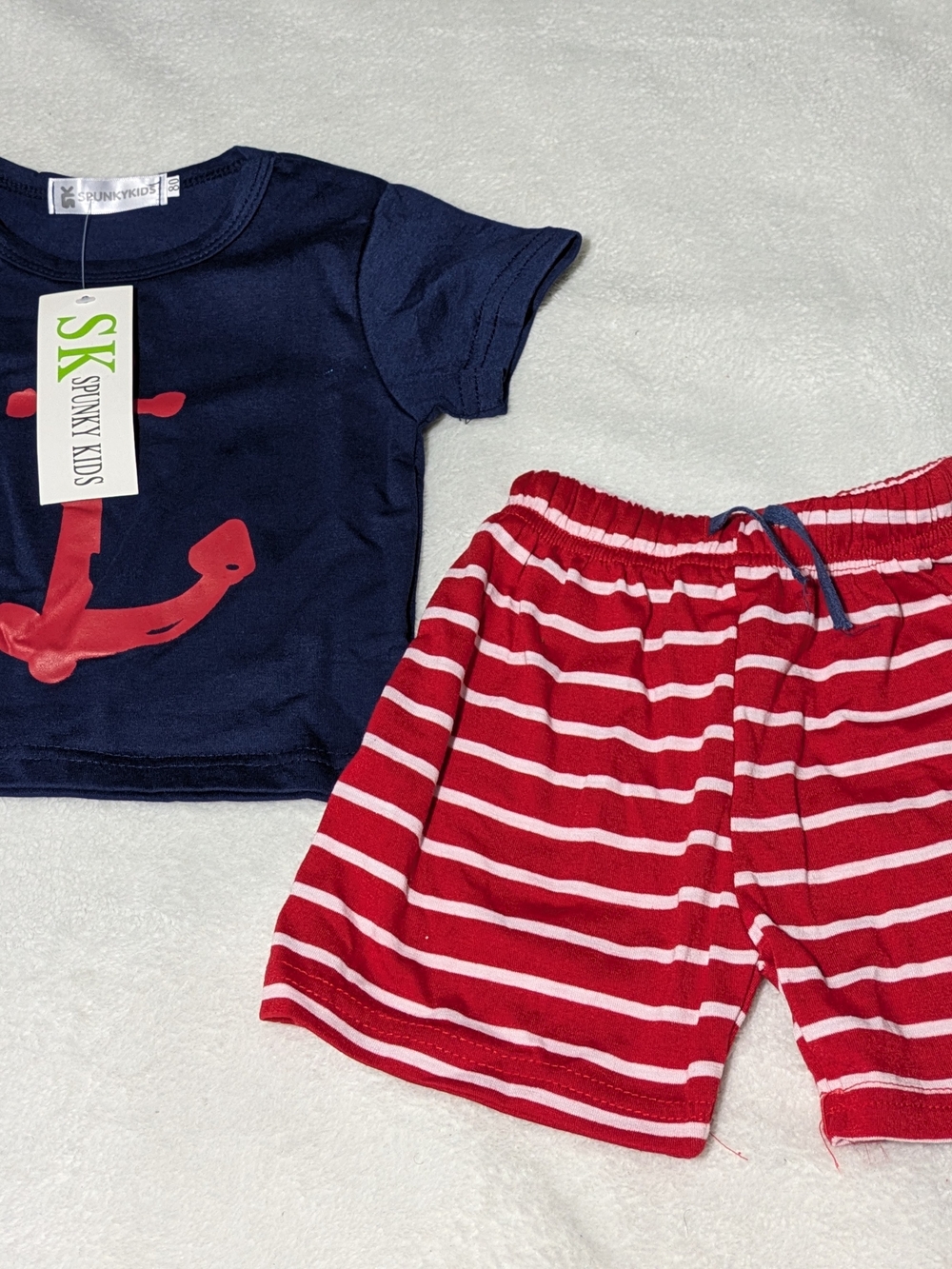 Spunky Kids Baby Boys Nautical Anchor Shirt Striped Shorts Set Size 9-12M NWT